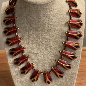 Matisse 1950s Enamelled Copper Necklace “Bleeding Heart Flower”